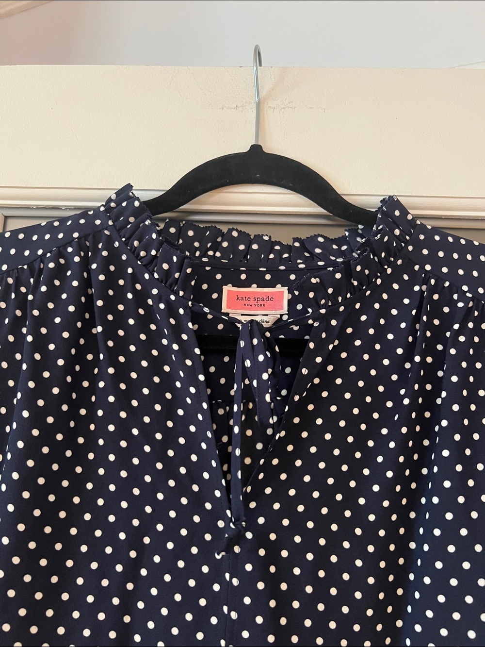 Kate Spade Navy White Polka Dot Blouse Medium - Picture 5 of 8